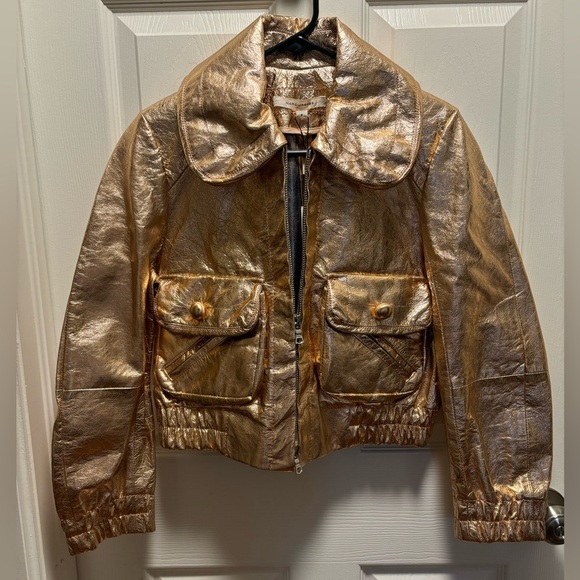 NEW Marc Jacobs‎ | Rose Gold Metallic Bomber Jacket Leather Sz 8 - Picture 1 of 12